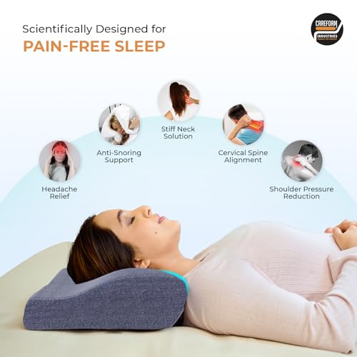 Image of CareFoam Contour Cervical Memory Foam Pillow | 2-Year Manufacturing Warranty | Ergonomic 3-Zone Orthopedic Pillow for Neck Support & Cervical Spine Alignment | Made in India |19 x 11 x 4 Inch