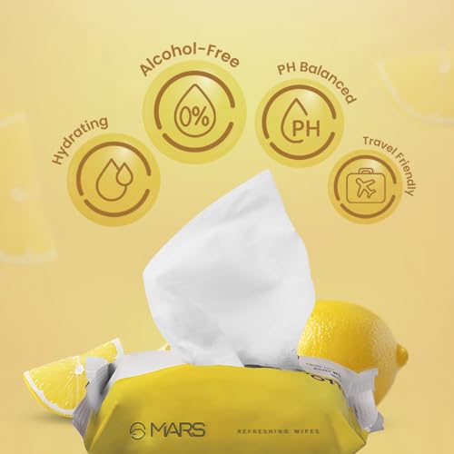 Image of MARS Refreshing Wet Wipes for Face| Facial Cleansing | Refreshing & Skin Hydration| Soothing for skin | pH Balance & Alcohol Free | Nourishing with Fruit extract | 25 Wipes (Lemon)