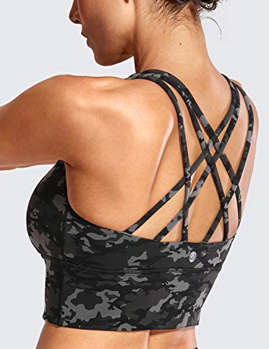 Crz Yoga Women's Strappy Longline Sports Bras - Wirefree Padded Medium Impact Workout Crop Tank Top Camo Multi One Large #TOP3