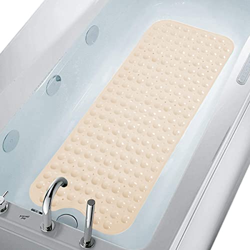 COMUSTER Bath and Shower Mat, Extra Long Non-Slip Bath Mat (39" x 16"), Machine Washable Bathroom Bath Mat (Pure Light Yellow)