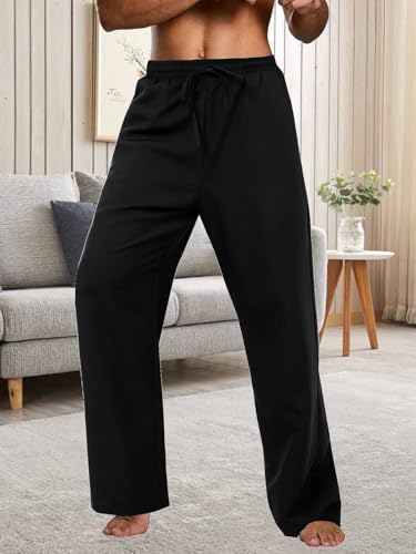 Men's Cotton Yoga Sweatpants Athletic Lounge Pants Open Bottom Casual Loose Sweat Pants for Men with Pockets3