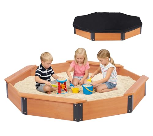 Large Wooden Octagon Sandbox for Kids Outdoor Play