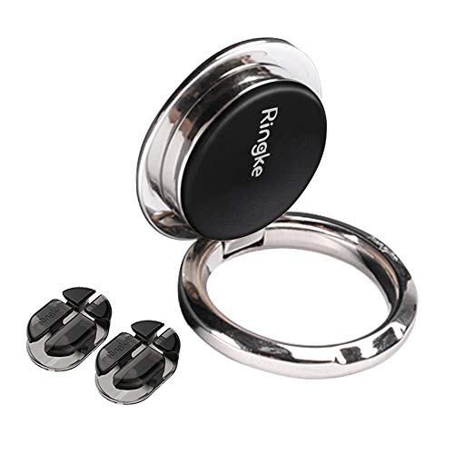 Ringke Ring (Hands Free Pack: 2 Attachable Mount Holder Cradle) Full 360Â° Rotation Grip Kickstand Holder Versatile Smartphone Stand Almost All Phone Case Accessory - Black