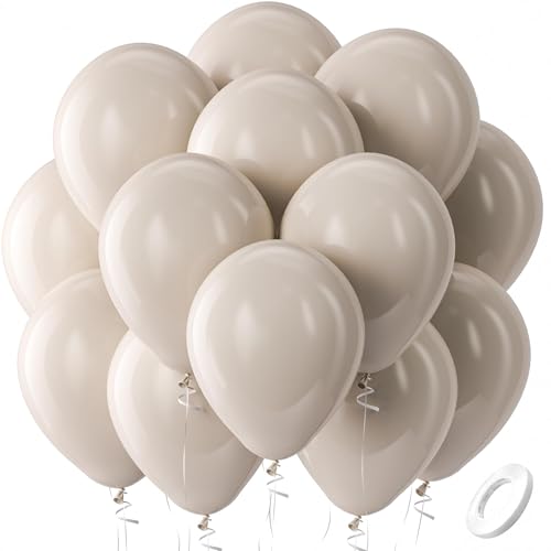 Bezente Cream Balloons Latex Party Balloons - 100 Pack 12 inch Round Helium Beige Ivory Nude Light Brown Tan Boho Neutral Balloons for Graduation Safari Theme Jungle Wedding Party Decorations