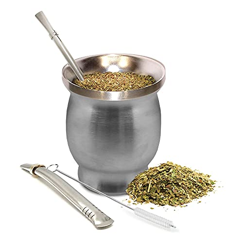 SNOWINSPRING Yerba Mate KüRbis - Juego de tazas de té de doble pared con 2 bombillas de pajita y pincel limpio, 2 onzas… - Imagen 7