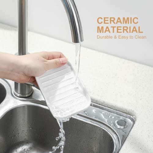Nucookery 5" Ceramic Soap Dish Sponge Holder For Kitchen Sink Caddy, Dish Soap Holder For Bathroom Rectangle Easy To Clean #TOP5
