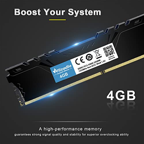 Image of DDR3 RAM 4GB 1333MHz CL9 DIMM Desktop Memory PC3-10600 240-Pin 1.5V 2Rx8 Dual Rank Channel Non-ECC Unbuffered PC Computer Sdram Sticks Module Upgrade (Black)