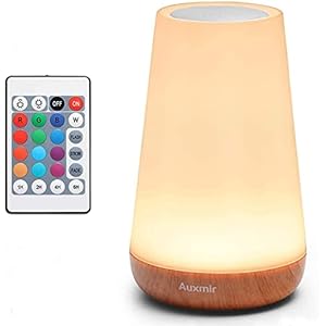 Auxmir Luce Notturna Bambini, Lampada da Comodino, Lampada LED Colorata con 13 Colori, Luminosità Regolabile, 3 Modi d’Illuminazione, Touch e Telecomando, Batteria Ricaricabile, Marrone Chiaro