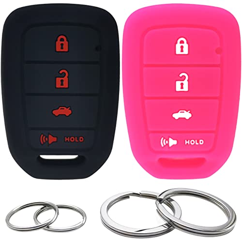 Coque silicone Honda Accord Civic CR-V : protection de clé auto 4 boutons noir et rose x2