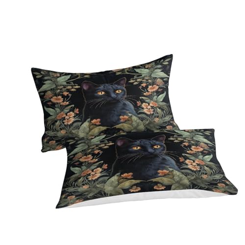 Housse de couette chat imprimé 3D fleurs parure de lit microfibre douce King - 6