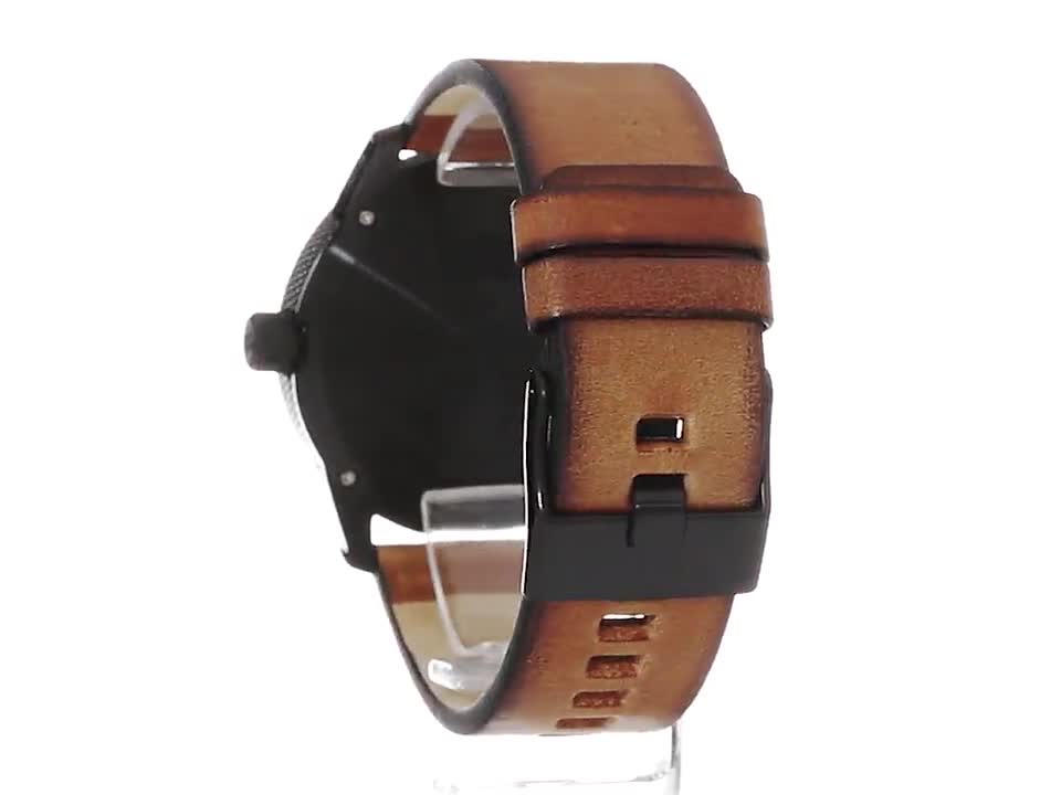Diesel Rasp Stainless Steel and Leather Three-Hand Analog Men's