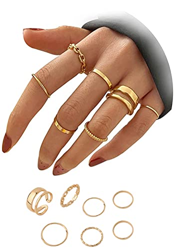 Guanyj Knuckle Rings Set für Frauen Mädchen Schlangenkette Stapelring Vintage Boho Midi Ringe Größe gemischt Fingerringe Ringe Damen Set Finger Midi Ring Set für Männer und Frauen Geeignet(Gold)