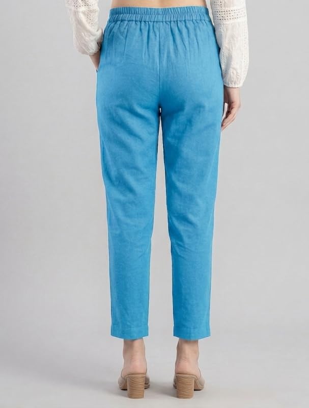 Image of Solid Cotton Woman Trousers Pants Regular Fit Kurti Pant with Drawstring Daily Office Formal Casual Use