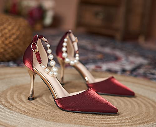 LizFoYa Women D’Orsay Sexy High Heels Evening Bridal Wedding Formal Pump Shoes with Pearls Ankle Strap2