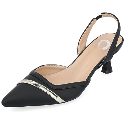 Journee Womens Slip On Mule Houndstooth Kitten Heel Slingback Closed Pointed Toe Nellia Padded Pump