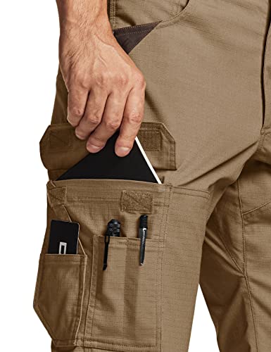 Cqr Men's Flex Ripstop Work Pants, Water Resistant Tactical Pants, Outdoor Utility Operator Edc Cargo Pants, Dura Flex Coyote, 38W X 32L #TOP2