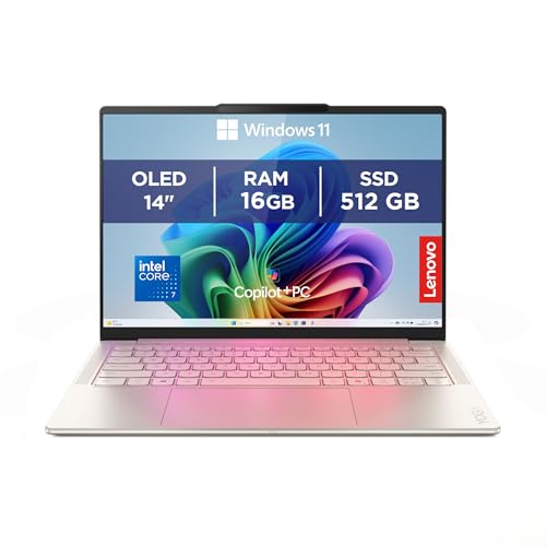 Lenovo Yoga Slim 7i Aura Edition Laptop | CoPilot+PC | 14'WUXGA OLED | Intel Core Ultra 7 256V | 16GB RAM | 512GB SSD | Intel Arc GPU | Win11 | QWERTZ | Seashell | 3 Jahre Garantie Exklusiv bei Amazon