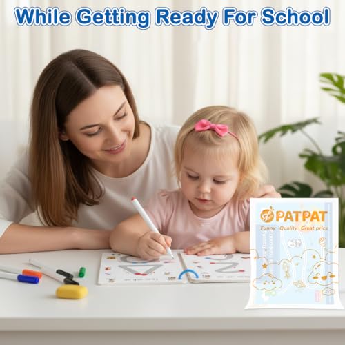 Image of PATPAT 64 Sheet Pen Control Training Flash Cards Preschool Alphabet, Number & Shape Dot-to-Dot Tracing Practice Card Writing Control Practice Card Portable Learning Flashcards with Marker
