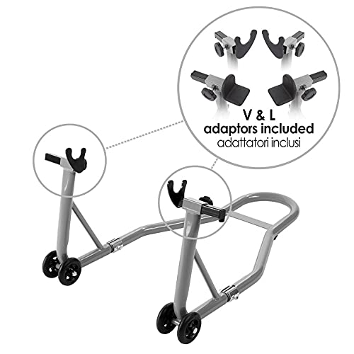 BALZAC Cavalletto Posteriore Alzamoto Universale, Solleva Moto con Doppi Supporti a V e L Inclusi, Portata 200kg, in Acciaio Rinforzato per Manutenzione e Garage
