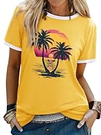 🌴 Material: Cotton blend, soft, comfortable and chic summer tops, breathable & lightweight t shirts for women 🌴 Design：Womens summer t-shirts, Crew Neck, Short Sleeve, with white colorblock in neckline and cuff, holiday hawaiian tshirt, Graphic Tee s...