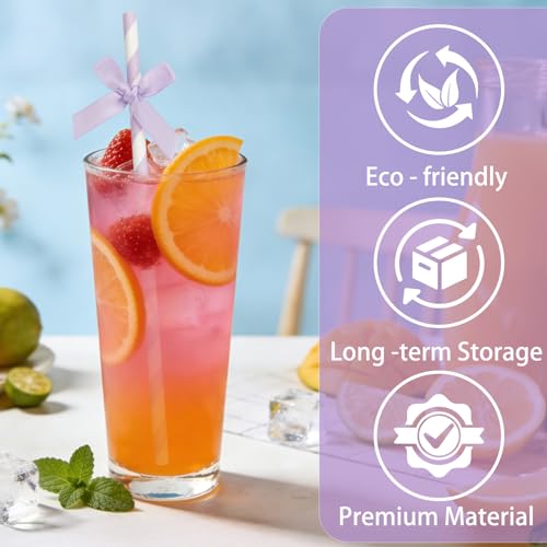 Pitillos de papel desechables con moño morado claro, 24 unidades miniatura 3