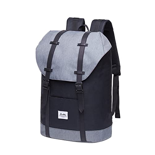 Lightweight Outdoor Backpack, KAUKKO Travel Casual Rucksack Laptop Daypack for 15"(6-4-BLACK Grey)2