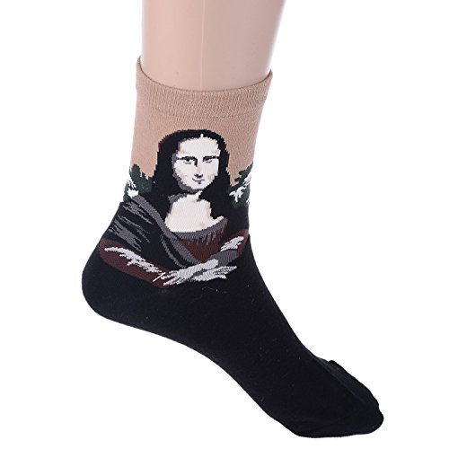 Image of HSELL 4 Packs Women Casual Funny Famous Painting Artwork Print Crew Socks Cotton, Blue,One Size