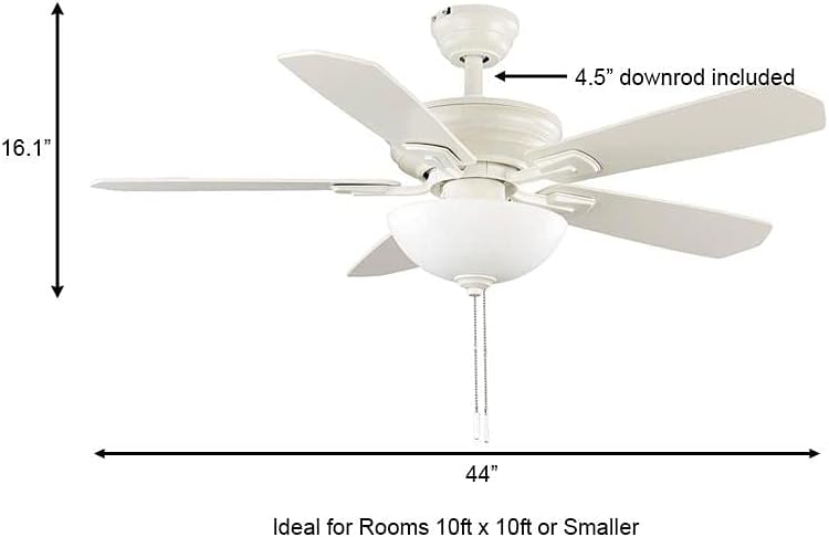 Wellston II 44 in. Indoor LED Matte White Dry Rated Downrod Ceiling Fan with Light Kit and 5 Reversible Blades
