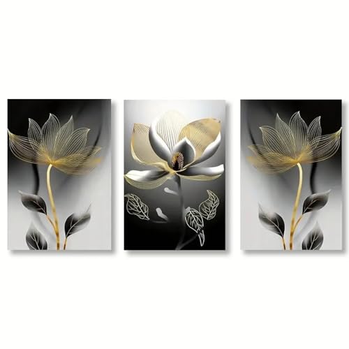Impression sur toile de luxe triptyque de fleurs art moderne esthétique 40x60cm