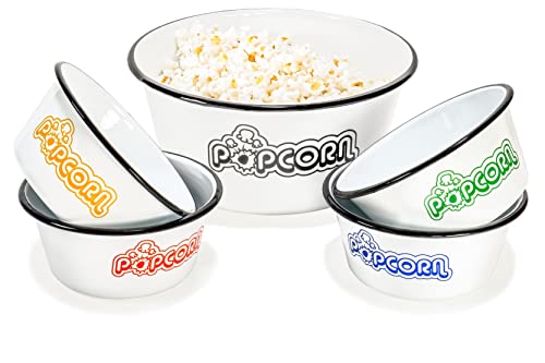 Red Co. QM-8126 Set Of 5 White Enamelware Metal Classic 4 Quart And 1.2 Quart Popcorn Bowls thumb #1