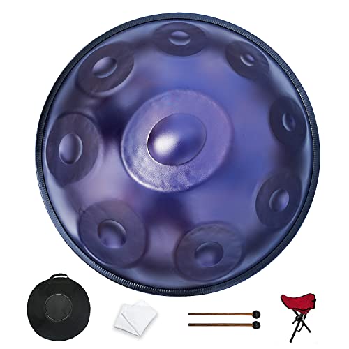 GLADFRESIT 432hz Handpan Steel Drum 9 notes 22inch "Purple Performer" in D Minor with handpan stand, handpan case Cover