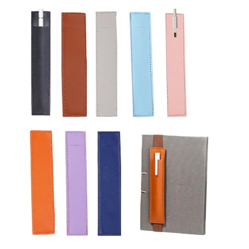Bekecidi 8 Fundas de Cuero PU para Bolígrafos, Funda Ajustable con Banda Elástica para Bolígrafos, Funda para Lápices, Funda para Cuadernos, Libros, Agendas, Carpetas, Libros