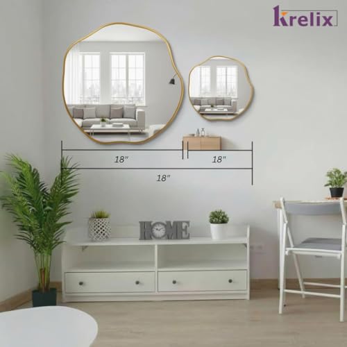 Image of 18 x 18 Inch Gold Irregular Wall Mirror - Modern Asymmetrical Design with Plastic Frame, Decorative Wall Mirror for Living Room, Bathroom, Bedroom & Entryway (Gold, Round)