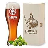 polar-effekt Weizenbierglas 0,5 Liter und Holzkiste mit personalisierter Gravur...
