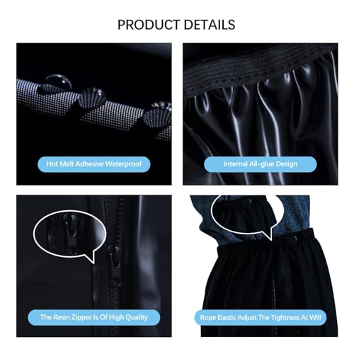 VBoo Shoe Covers with Zipper Long pattern Waterproof Shoe Covers Reusable Cycling Galoshes for Rainy and Snowy Outdoors Garden etc, Rain Boots for Men Women Kid(Black, Large)