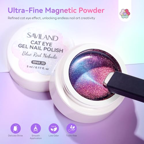Image of SAVILAND Color Artistry Cat Eye Gel Nail Polish Set: 2026 12 Colors 5ml Crystal Shiny Gloss Cateye Gel Polish Aurora Borealis Pink Blue Magnetic Gel Polish Glitter Gel Nail Polish Gifts Home DIY