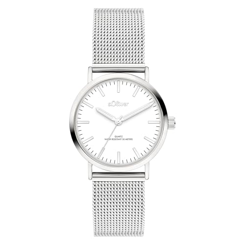 s.Oliver Damenuhr - Rund - Silber - 30 mm - Elegante Damenuhr aus poliertem Edelstahl mit Quarzwerk - 5 ATM wasserdicht - Kratzfest – Ansicht 1