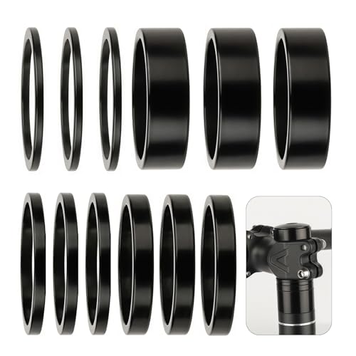 KLINNA Lot de 12 entretoises de potence, 1 1/8" (28,6 mm) pour jeu de direction Ahead en aluminium, 2/3/5/10 mm, entretoises de guidon pour VTT, vélo de route, BMX