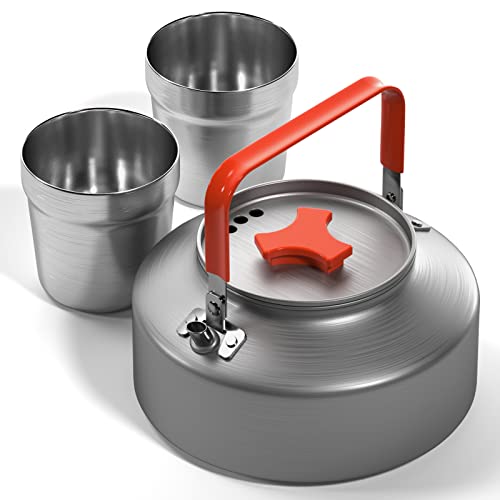 Lixada 1.1L Camping Kettle Set with Cups, Lightweight Aluminum Camp Tea Coffee Pot with Stainless Steel Mugs & Carrying Bag, Portable Outdoor Camping Cookware for Hiking Backpacking Picnic