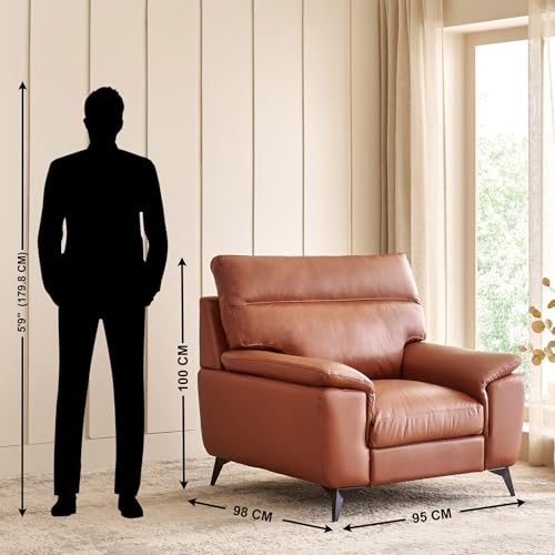 Image of Home Centre | Aprilla NXT Half Leather 1-Seater Sofa | Sofa for Living Room | Solid Wood | Tan | 1 Year Warranty