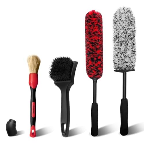 YeewayVeh Car Wheel Brush Set, 4 Pack Soft Microfiber & Scratch-Free Deep Wheel Tire Scrubbing Tool with Detailing Brush for Car Vehicle Motorcycle Tire Rim Fenders Engine Exhaust Tips Car Wash Kit