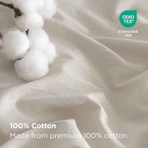 Bedsure 100% Stone Washed Cotton Duvet Cover King - Light Greige Minimalist Cotton Duvet Cover Linen Like for All Seasons - GentleSoft™ Plain Simple Bedding (Light Greige, King, 104"x90")