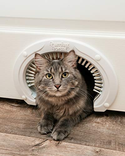 Cat Door For Interior Doors With Grooming Brush - Large Pet Cat Pass For Adult Cats Up To 20 Lbs - Easy To Install Pet Door W/ Brush Plus Detailed Instructions, Screws & Screw Caps #TOP1