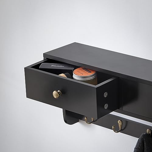 SoBuy FRG178-SCH Estantería Moderna de Pared Perchero de Pared para Entrada con 5 Ganchos y 2 cajones 60 x 15 x 27 cm Negro ES - imagen 4