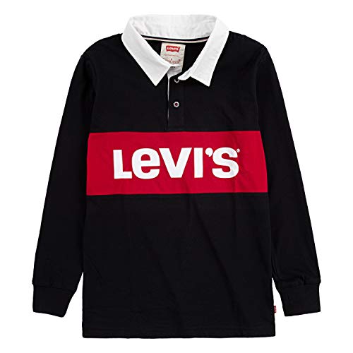 Levi's Boys' Toddler Long Sleeve Polo Shirt, Black Box Tab, 2T