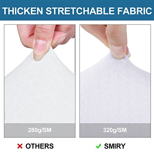 Image of Smiry Waterproof Seat Covers for Dining Room Chairs, No Rear Covers | Stretch Jacquard Removable Washable Chair Seat Slipcovers Protector, Set of 6, White