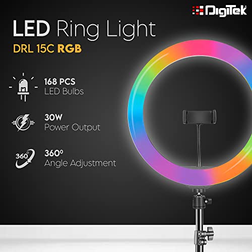 Image of DIGITEK Platinum (DPTR 890 VD) (178 cm) Aluminum Light Weight Tripod with Fluid Video Head for DSLR & Video Cameras & (DRL-15C RGB) LED RGB Ring Light with Stand for YouTube, Photo-Shoot