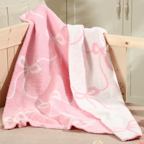 SmoothNovelty Pink Bow Baby Blanket Coquette Receiving Blankets for Girls Cute Lightweight Throw for Nursery Decor Newborn Registry for Baby Shower 30 x 40 Inch