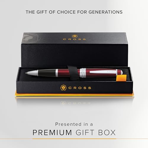 Image of Cross Bailey Red Refillable Rollerball Pen - Medium Point, Black Ink, Presented in a Premium Gift Box
