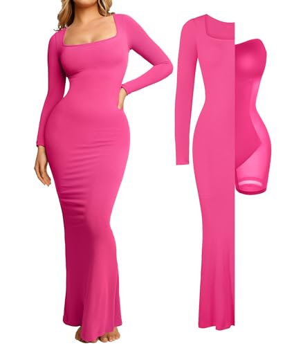 Image of Popilush Long Sleeve Formal Dress with Built in Shapewear Bra Maxi Dress